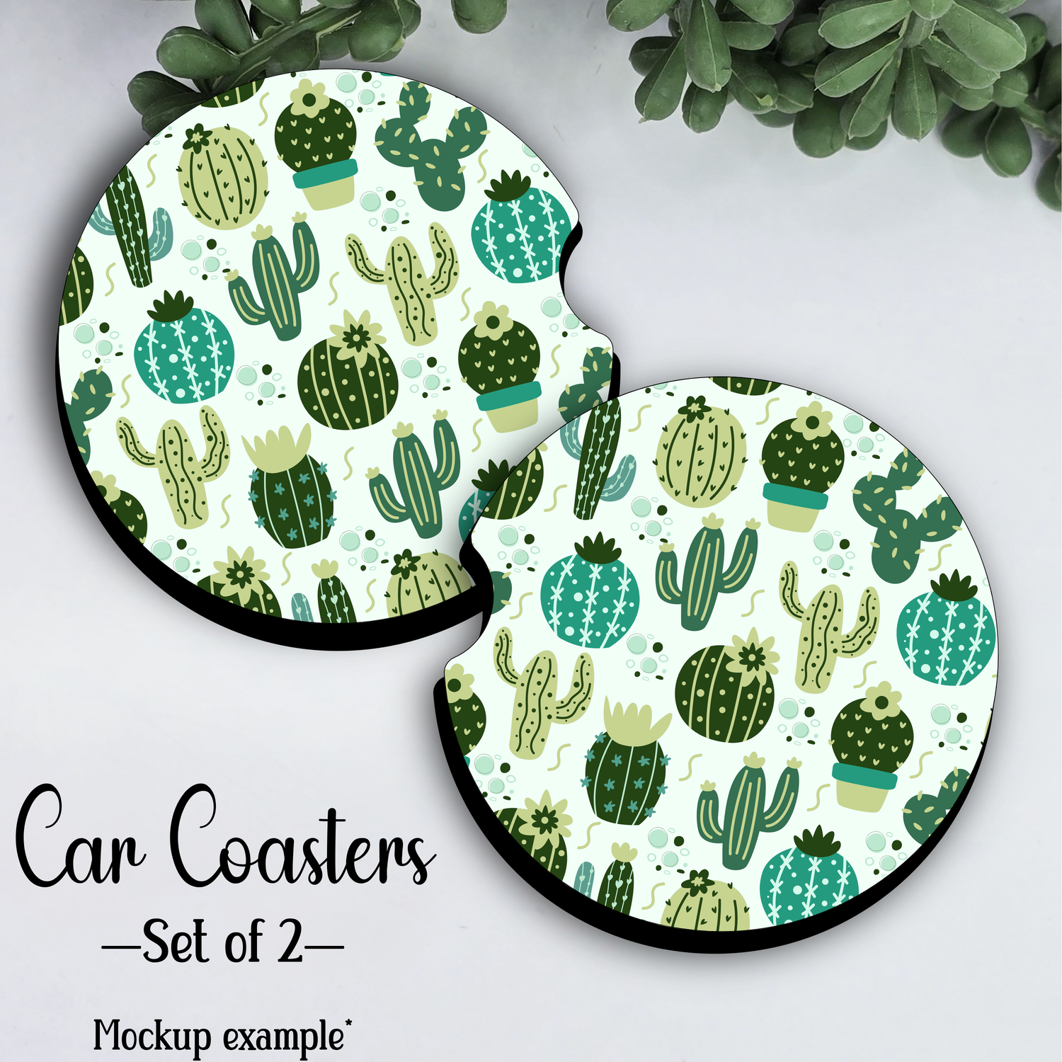 Cacti Confetti Cactus Car Coasters - Set of 2, Pink or Green | Car Cup Holder Accessories