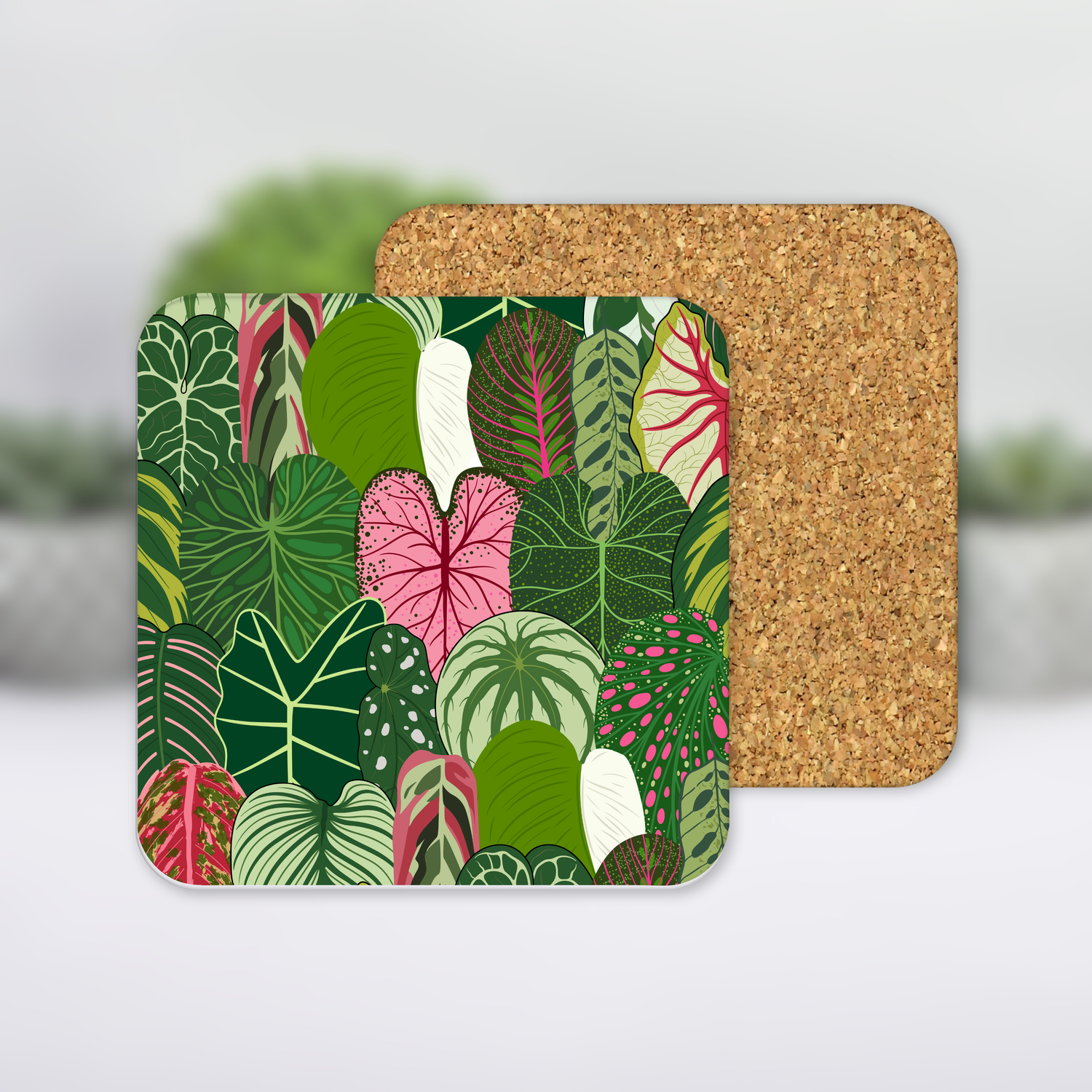 'All the Aroids' Square Houseplant MDF Coaster with cork backing