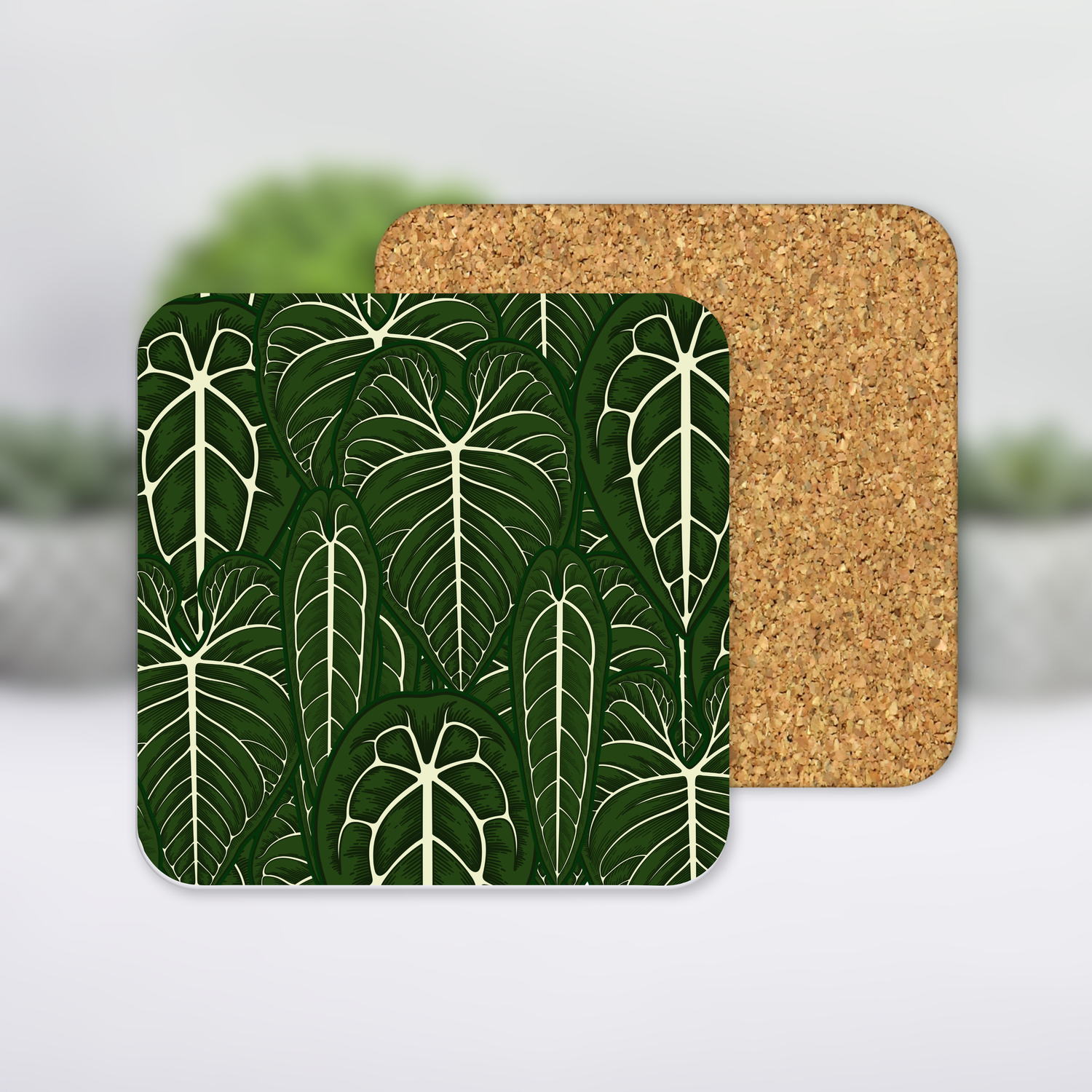 'All the Anthurium' Square Houseplant MDF Coaster with cork backing