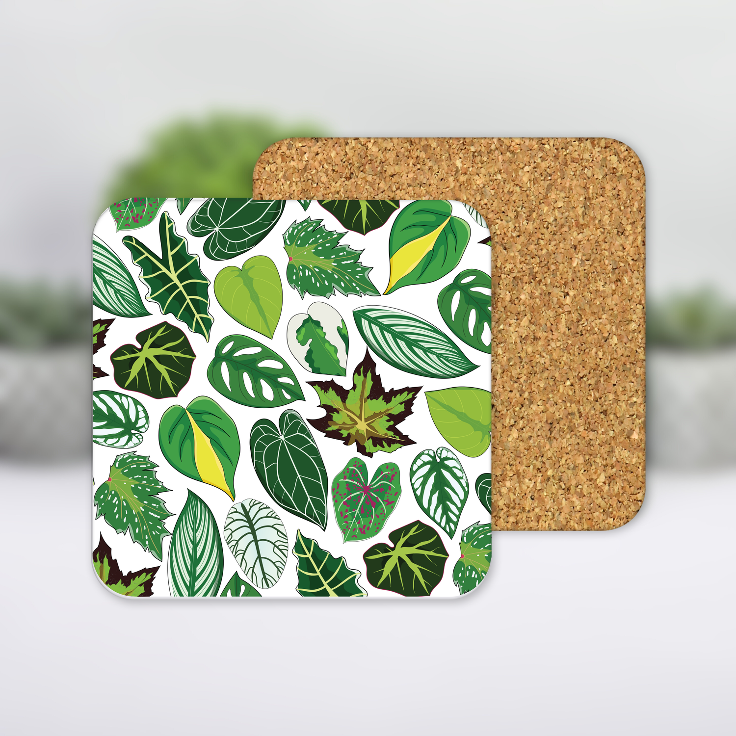 'Falling Foliage' Square Houseplant MDF Coaster with cork backing