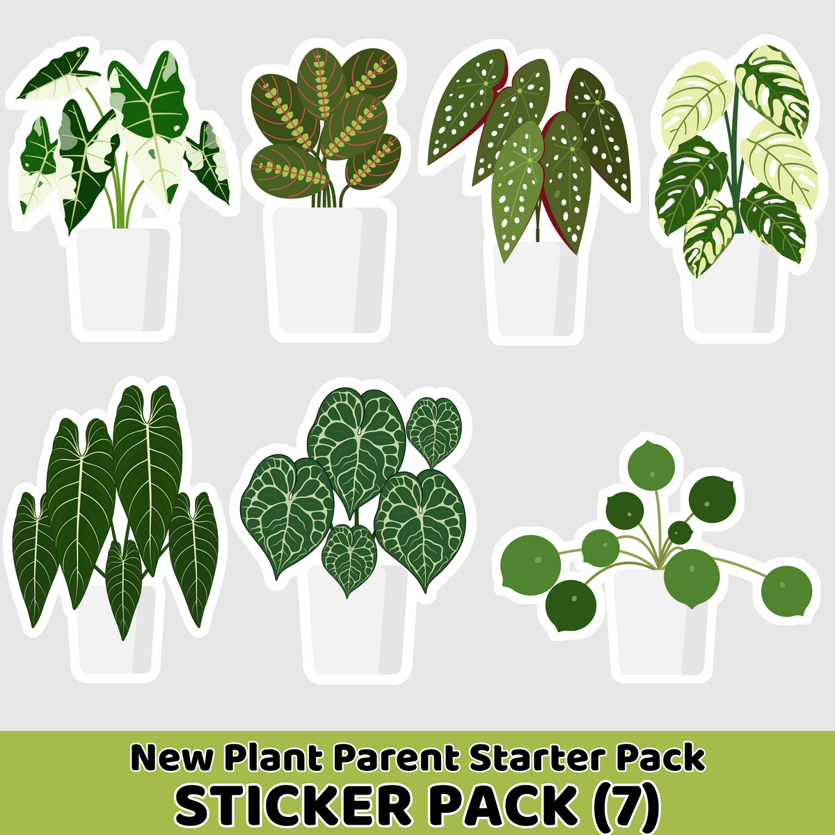 New Plant Parent Starter Pack |Rare Houseplants Sticker Pack | 7 White Vinyl Stickers