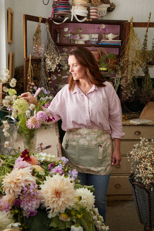 Peony Meadow Floral Cotton Gardening Waist Apron With Pockets