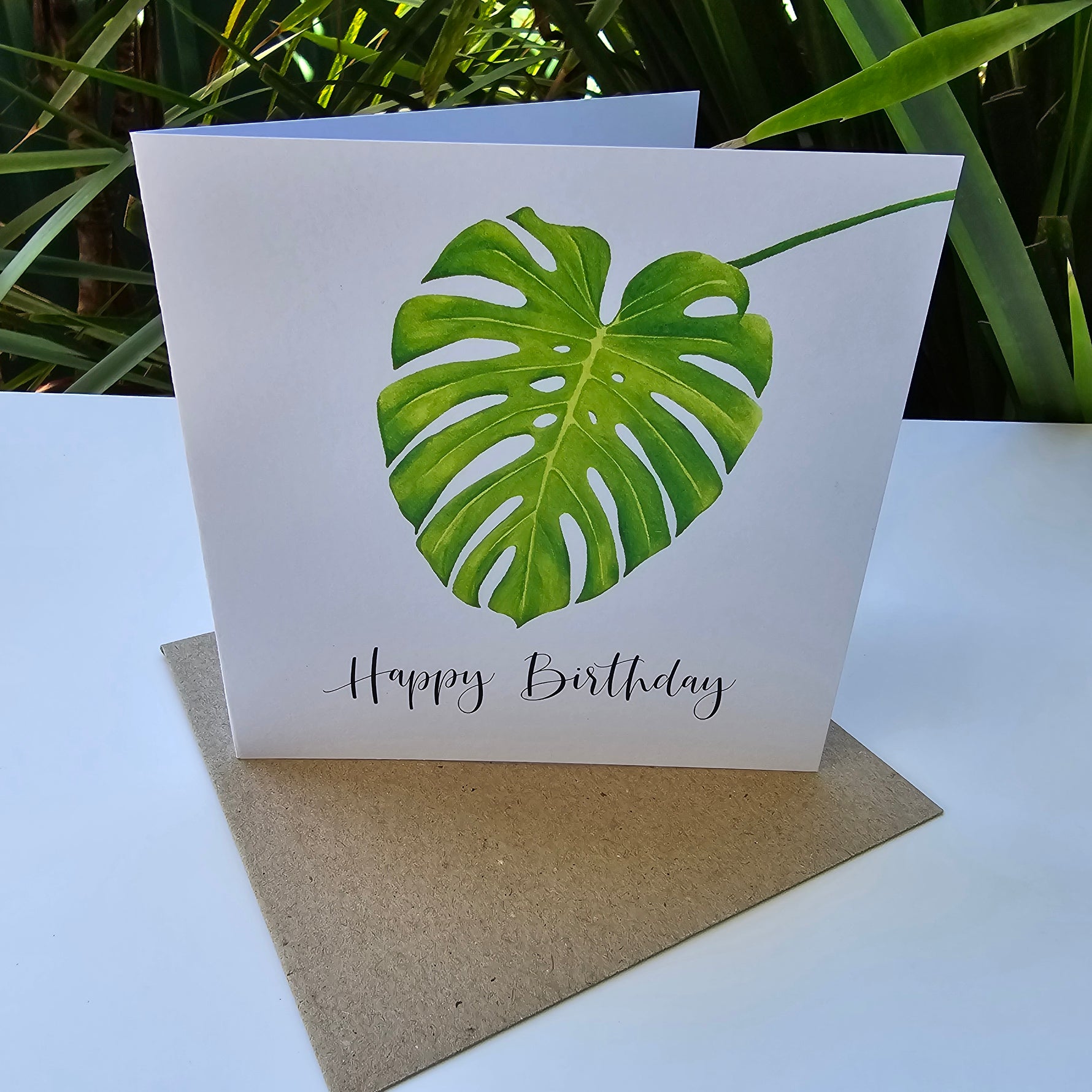 Monstera Leaf Happy Birthday houseplant Greeting Card