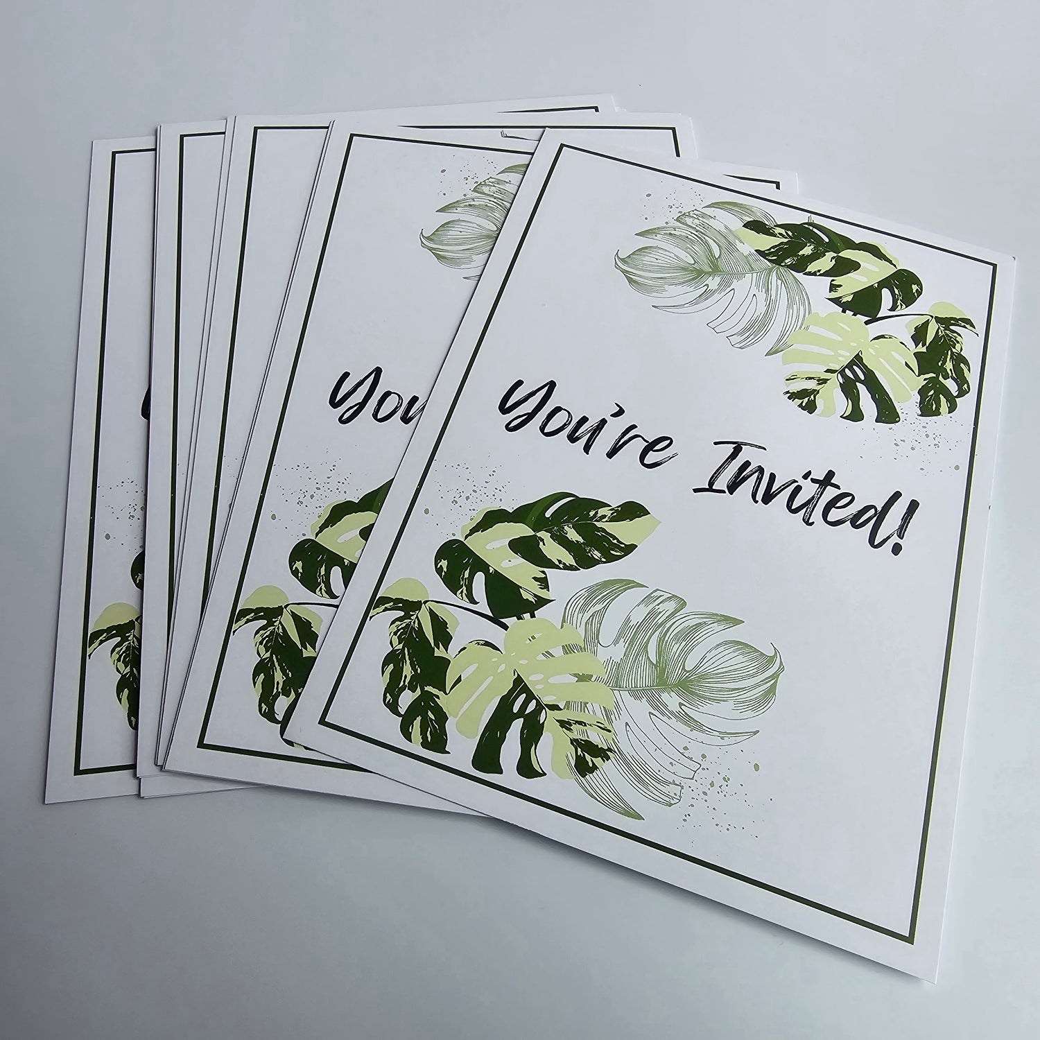 Variegated Monstera Party Invitations, Blank plant Invitations