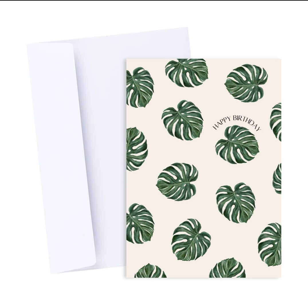 Monstera Leaf Birthday plant Greeting Card